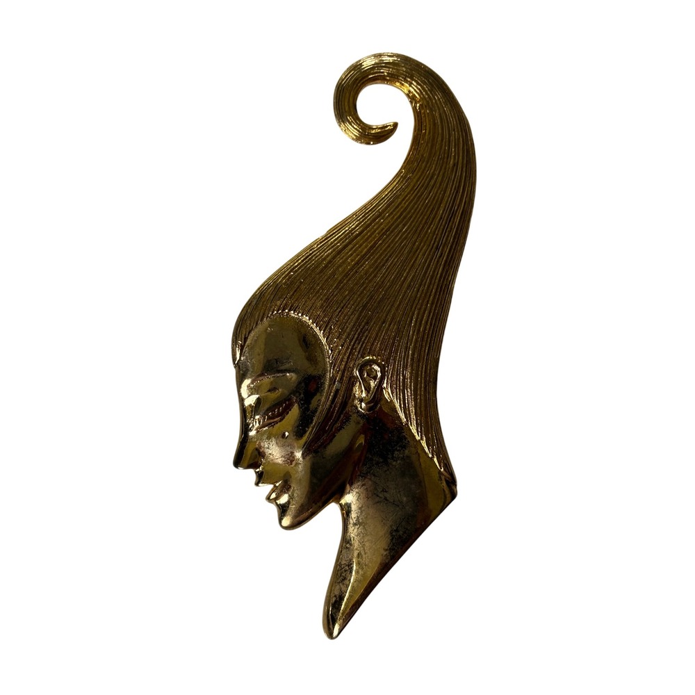 M. Kent Brooch Gold Art Deco Woman Profile Vintage Statement Pin Accessory